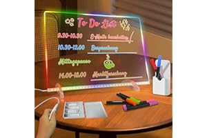 SOLORAGE LED Zeichenbrett, Led Notiztafel mit 8 Farben 6 Beleuchtungsmodi, Acryl Schreibtafel mit Batteriepack, Komplettes Geschenkbox-Set mit Zubehör,Led Maltafel Kinder, Zeichnen, Memo, Werbetafel