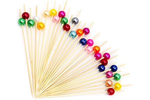 200 Pcs Bâtonnets Cocktail Bambou Fruits Cocktail Perle Acrylique Colorée 12cm Piques à Cocktail en Bois Bambou bois bâton Fête Grignote Tapas Sandwich Canapés Apéritif Brochette
