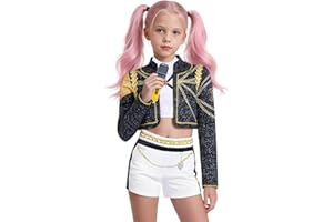 Dtiaagto Demon Costume Kids Dress Hunters Cosplay Girls Pop Singers Coat Top Shorts Dance Stage Role Play Outfit Halloween Costumes