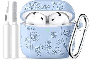 Ouwegaga Etui na słuchawki AirPods 4 z motywem kwiatowym, 2024, amortyzujące, miękkie silikonowe etui AirPods 4, kompatybilne z Apple AirPods 4. generacji, widoczne LED, z karabińczykiem i zestawem do