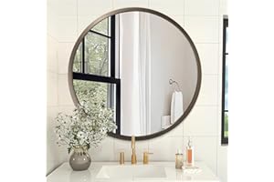 AOAOPQ Wall Mirror Small Round Bathroom Mirror Metal Brushed Framed Rounded Corner ative Hanging Mirrors for Living Room Bedroom Entryway Farmhouse Caffee