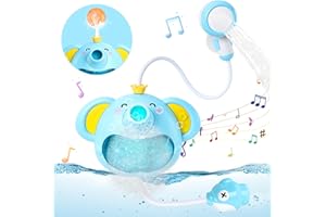 SACEMONTIC Juguete de baño para bebé, Elefante Juguete de baño Burbuja con máquina de Burbujas Musicales bebé de 1 2 3 4 años con Ducha de Agua y Fuente automática de Bolas de soplado Regalos para niños y niñas