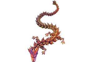 IMAGINE 3D 3D Printed Dragon Articulated Crystal Dragon Flexible ADHD Fidget Toys 3D Aquarium Decoration Autism Toys Fidget Toy Desk 3D Printed Toy 30cm (Red/Gold/Purple)