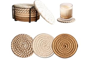 Omeyo 8 Pcs Handwoven Cotton Absorbent Coasters, Coasters for Drinks, Coffee Table, Minimalist Style Coffee Table Decor Housewarming Gift New Home Accessories Apartment Gift