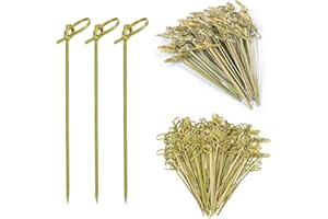 SOLVAYNE 200pcs Bamboo Cocktail Picks, Loop Knot Toothpicks for Appetizers and Garnishes, Eco-Friendly Party Skewers for Snacks and Drinks
