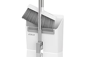 JOYMOOP Ensemble Balai et Pelle à poussière, Pelle et balayette Long Manche, Balai sans se baisser pour intérieur et extérieur, Blanc et Gris