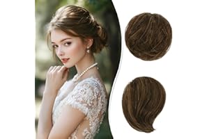 RUWISS Chignon Postiche Cheveux Humain Véritables, Updo Droite et Décoiffé, Pièces de cheveux élégantes, Chignon Long, Extension de Cheveux pour Femmes Fille 25g