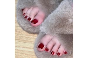 CEBOIC 24 sztuki sztucznych paznokci u stóp, krótkie, kwadratowe, czerwone, kocie oko, francuskie sztuczne paznokcie do naklejania, na lato, akrylowe, pełne pokrycie, sztuczne paznokcie u stóp dla kobiet, do