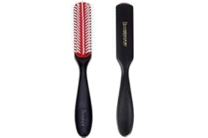 Denman Curly Hair Brush D143 (Black) 5 Row Long Handle Styling Brush for Detangling, Separating, Shaping and Defining Curls,Fringes & Bangs - For Women and Men