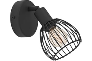 Eglo Sonnino Lámpara de pared, lámpara de pared para interiores con foco giratorio, foco de pared industrial de metal negro, para salón y dormitorio, casquillo E14
