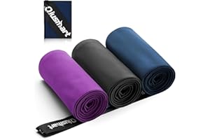 QIUSMART Mikrofaser Handtuch 3er Set (40*80cm): Schnelltrocknend & Kompakte Microfaser Sporthandtuch, für Reisehandtuch, Badetuch, Fitness, Strandtuch und Sport Handtücher (Lila + Marineblau + Dunkelgrau)