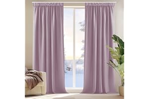 Deconovo Zestaw 2 zasłon zaciemniających do salonu, kuchni, z taśmą marszczącą, izolująca termicznie, ochrona przed zimnem, do sypialni dziewczynki, jadalni, jasnoróżowa, 140 x 175 cm