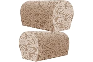 XIEHUZA Jacquard Stretch Armrest Covers, 1 Pair Armchair Covers with Twist Pins for Arms, Arm Covers Soft Polyester Arm Caps Non Slip Furniture Protector For Chair, Sofa, Couch (Apricot)