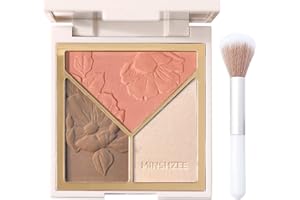 GEEWHILE Blushers for Cheeks, 3 In 1 Blush Highlighter Contour Palette Make Up Powder, Face Blusher for Women Natural Look Long-Lasting Sweat-Resistant Blush Glow Matte Brighten (Color 1)