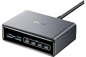 Anker Prime Ladegerät, 200W 6 Anschlüsse GaN Ladestation, USB-C PD Desktop Ladegerät mit Schnell-Laden, kompatibel mit iPhone 17/16/15 Series, Samsung, MacBook, Dell und mehr