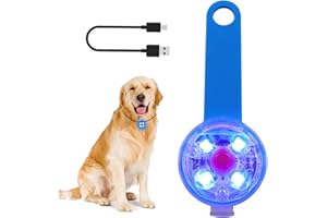 LMLMD LED Lumiere Chien Rechargeable par USB pour Harnais, Sécurité Pendentif Lumineux Chien avec Marque en Silicone Extensible Attachée au Collier, Laisse pour la Marche Nocturne, Le Camping, Bleu