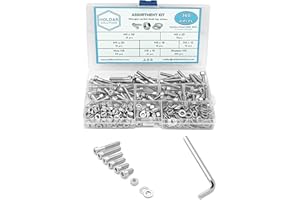 NOLDAR | Surtido de tornillos allen con cabeza cilíndrica, tuercas hexagonales y arandelas planas. Kit tornillería de acero inoxidable de 360 piezas. Métrico M5. Longitudes desde 10 mm hasta 30 mm.