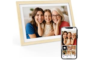 XORO 10,1 tums WiFi, digital fotoram, 1920 x 1080 Full HD 1080P IPS Touch-skärm, minne, automatisk rotation, bokträ, de