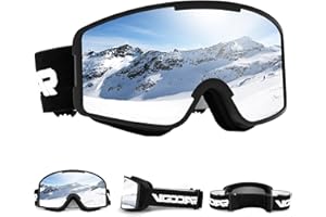 Vgooar Ski Goggles, OTG Cylindrical Lens Ski Goggles with Adjustable Long Straps, 100% UV Protection Anti Fog Snow Goggles for Men Women