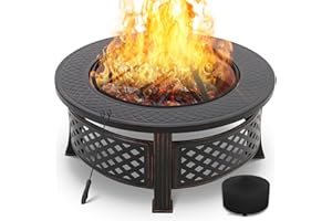 TLSUNNY Brasero Exterior para Jardín y Terraza, 3 en 1 Barbacoa Calefacción y Enfriar Bebidas, Pozo de Fuego con Protector de Chispas, Chimeneas de Leña, 80,5x80,5x54 cm, con 4 pcs Pierna de brasero