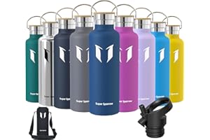 ‎SUPER SPARROW Super Sparrow Trinkflasche Edelstahl - 350ml/500ml/620ml/750ml/1L - Auslaufsicher Thermoskanne, BPA-Frei Wasserflasche - Thermosflasche Kinder für Sprudel, Sport, Schule, Fitness - Mit 2 Deckeln