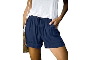 comefohome Shorts Damen Sommer High Waist Kordelzug Elastische Taille Lässig Kurze Hose Shorts mit Taschen