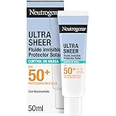 Neutrogena Ultra Sheer Invisible Oil Control Sun Cream SPF50+, 50 ml | Face Sunscreen 50, UVB/UVA Protection, Seboregulating