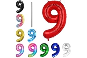 AOISYESBIG Geburtstag zahlen Luftballon 9 jahre – Rot XXL Jumbo Folienballon 40 Zoll – 101 cm Luftballons 9. Geburtstag Junge Mädchen Babyparty Geburtstagsdeko Jubiläumsparty Dekoration – Fliegt mit Helium