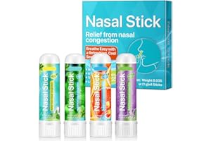 NHQZ 4 Pack Nasal Stick, Inalatore Nasale, Rapido Sollievo dal Naso Chiuso, Migliora la Respirazione e Aumenta la Concentrazione, Realizzato con Oli Essenziali e Mentolo