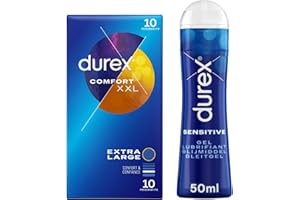 Durex - Lot de Préservatifs et Lubrifiant - 1 Boîte de Préservatifs Confort XXL x10 - Gel Lubrifiant Sensitive 50ml (Comfort XXL + Sensitive 50 ml)