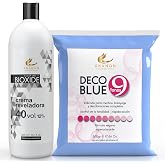Oxygenated Cream Pack 1000 ml 40 Vol + Blue Hair Colouring Powders 9 Shades 500 g | Vegan Formula | Super Lightening | Xhanon