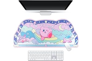 BelugaDesign Kirby - Alfombrilla de escritorio Kawaii para teclado de anime para juegos y laptop, tamaño grande, Super Smash Star Allies Forgotten Land, protector de escritorio rosa pastel y azul