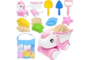 VBACALA Juguetes de Playa Arena,11Piezas Juguetes de Playa con 4 en 1 Unicornio Extraíble Cochecito de Playa,Bolsa de Malla,Pala y Animales Marinos Moldes de Arena,Juguetes Playa para Niños de 3 Años