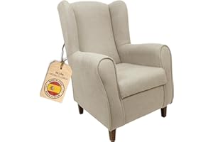 HOME DESIGN & CONFORT® Sillón Orejero con Tela Antimanchas para Dormitorio, Salón, etc | Butaca Orejero Fabricado en España (Beige)