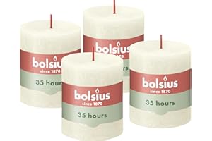 Bolsius - Bougies pilier rustique - Ivoire - 8 x 7 cm - Lot de 4 - Longue durée de combustion de 35 heures - Bougie de maison - Non parfumée - Cire naturelle végétalienne - Sans huile de palme