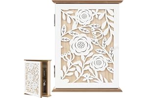 BlyeMichdi Drewniana skrzynka na klucze, w stylu vintage, szafka na klucze z 6 haczykami na klucze, organizer ścienny, dekoracyjny uchwyt na klucze do wejścia, korytarza, biura (różowa)