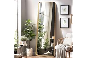 LunaMirror Espejo de piso de 52 x 161 cm, espejo de longitud completa, elegante espejo dorado para decoración de pared, espejo rectangular de cuerpo completo, espejo de pared colgante para pasillo,