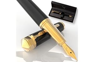 Ellington Pens Luxury Fountain Pen Set- Fountain Pens for Writing - Smooth Medium Nib - Includes Refillable Ink Converter, 3 Ink Cartridges [Black & Blue], Gift Box - Elegant Calligraphy