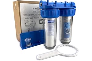 MGIDEA KIT FILTRO ACQUA DUE STADI CARTUCCIA FILTRAZIONE NW-BR10B3 1/2'' - 3/4" - 1" ATTACCO (1'' 32,89mm, Traditional)