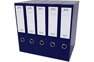 JOTIE Box File with Lockspring, Ring Pull & Catch - Glossy Finish, 75mm Spine - Ideal Document Organiser for Office, School, Paperwork Storage - Foolscap Box Files Pack of 5 (Navy Blue)