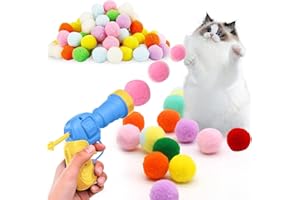 AUSYIWI 1 Lanzador de Pelotas para Gatos y 50 Pompones de Felpa para Gatos, Pelotas interactivas para Gatos, Lanzador de Pelotas para Gatos, Divertidos Juguetes para Gatos