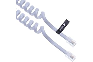 Keple RJ10 Cavo Telefonico per Telefono Riccio a Spirale del Microtelefono 5 Meter Compatibile con Telefoni Fissi Cisco, NEC, ROLM, ITT, TI (Bianco)