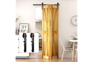 LTIYITL 100 cm, herrajes para puerta corredera de granero biplegable, silenciosamente simple y fácil de instalar para kit de herrajes de 2 puertas, aplicable a aberturas de puerta de 70 a 80 cm