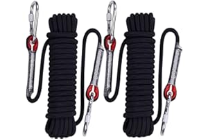 YAYODS 2PCS Multi-use Climbing Ropes, 10M x 10MM Safety Rappelling Abseiling Climbing Rope with Carabiners, Outdoor Climbing Rope for Magnetic Fishing, Hiking, Hammock, Caving and Rescue