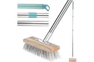 GATPHY 69 Inch Stainless Steel Wire Broom with Long Handle, Stiff Metal Bristle Deck Scrub Brush, 4 Detachable Poles, Outdoor Floor Scrub Brush for Cleaning Moss, Algae, Weed (20x175cm)