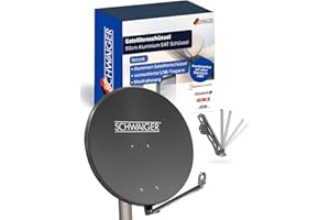 SCHWAIGER Satellitenschüssel I Ø 90 cm Aluminium Offset Antenne in anthrazit I Multifeed geeignet & wetterfest I SAT Schüssel mit LNB Tragarm & Masthalterung I maximale Empfangsleistung 39,5dB