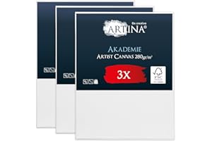 Artina Set da 3 Tela per Dipingere 40x50 cm - 100% Cotone 280g/m² – Telaio in Legno Certificato FSC – Non Si deforma – Canvas Tela Bianca Tele per Pittura – Tele per Dipingere Akademie