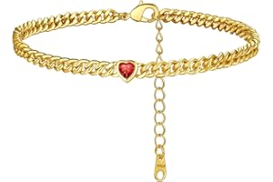 FindChic Cuban Chain Anklet with 12 Month Synthetic Birthstone Foot Jewelelry Adjustable Gold Plated Ankle Bracelets for Women