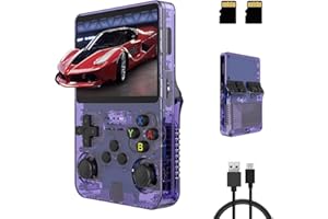R36S Console de Jeux Portable, QuazarPyon Double Joystick 3D Console Retro Gaming 3,5 Pouces Écran IPS Système Linux Open Source Intégré 25000+ Jeux Classiques Console de Jeux, Carte TF 128G (Pourpre)