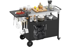 COSTWAY Carro de Barbacoa con Estante Abierto y Armario, Cocina Exterior, Encimera de Acero Inoxidable Plegable, Mueble para BBQ para Picnic, Fiesta, 127 x 50 x 84 cm